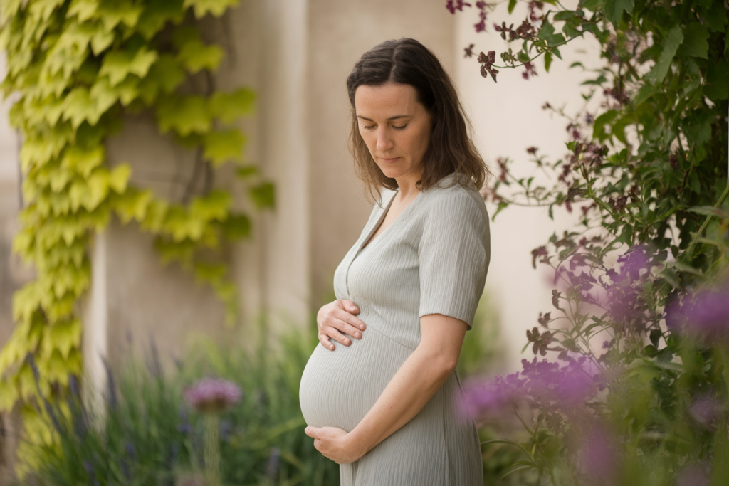 femme-contemplative-main-ventre-jardin-fleuri