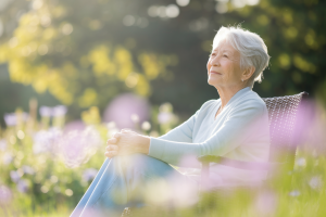 personne-agee-assise-jardin-fleuri
