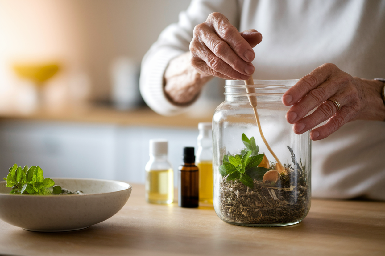 personne-agee-bocal-herbes-cuisine