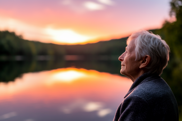personne-agee-lac-coucher-soleil