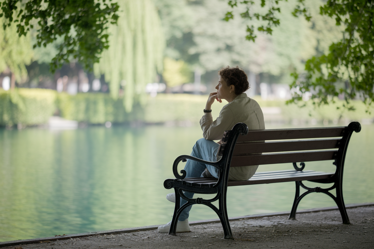 personne-assise-banc-lac