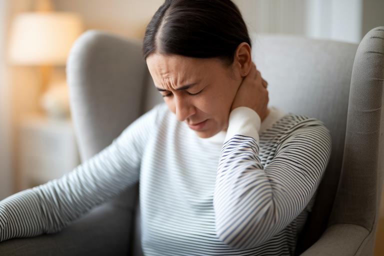 personne-fauteuil-main-nuque-douleur