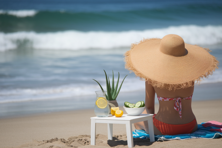plage-personne-chapeau-parasol-aloe