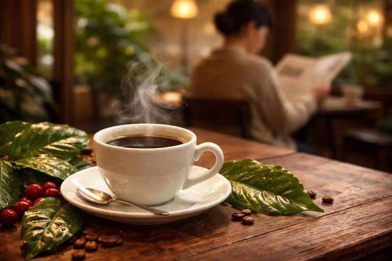 tasse-cafe-feuilles-bois-journal